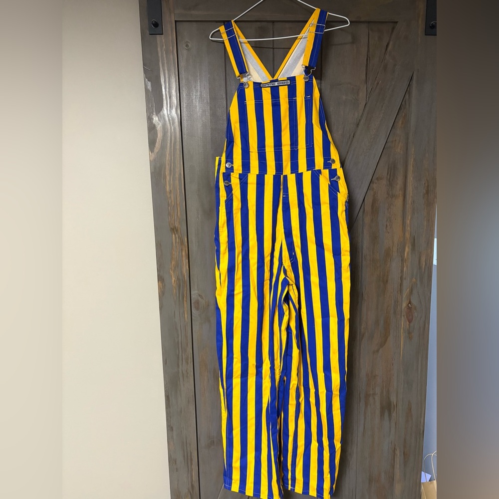 Striped Women's Overalls in Blue and Yellow